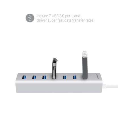 mbeat® 7-Port USB 3.0 Powered Hub - USB 2.0/1.1/Aluminium Slim Design Hub with image 2