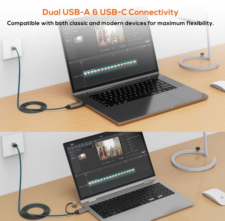 mbeat Tough Link 2m USB & USB-C to RJ45 Ethernet Cable - Space Grey image 1