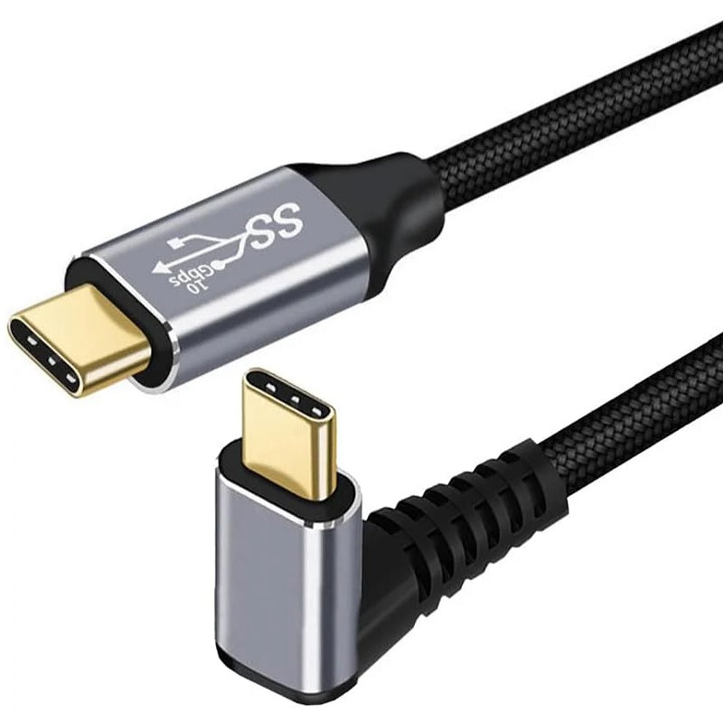 Pisen Braided USB-C to USB-C Right Angle Cable (1M) - Black,  100W Power, Suppor image 1