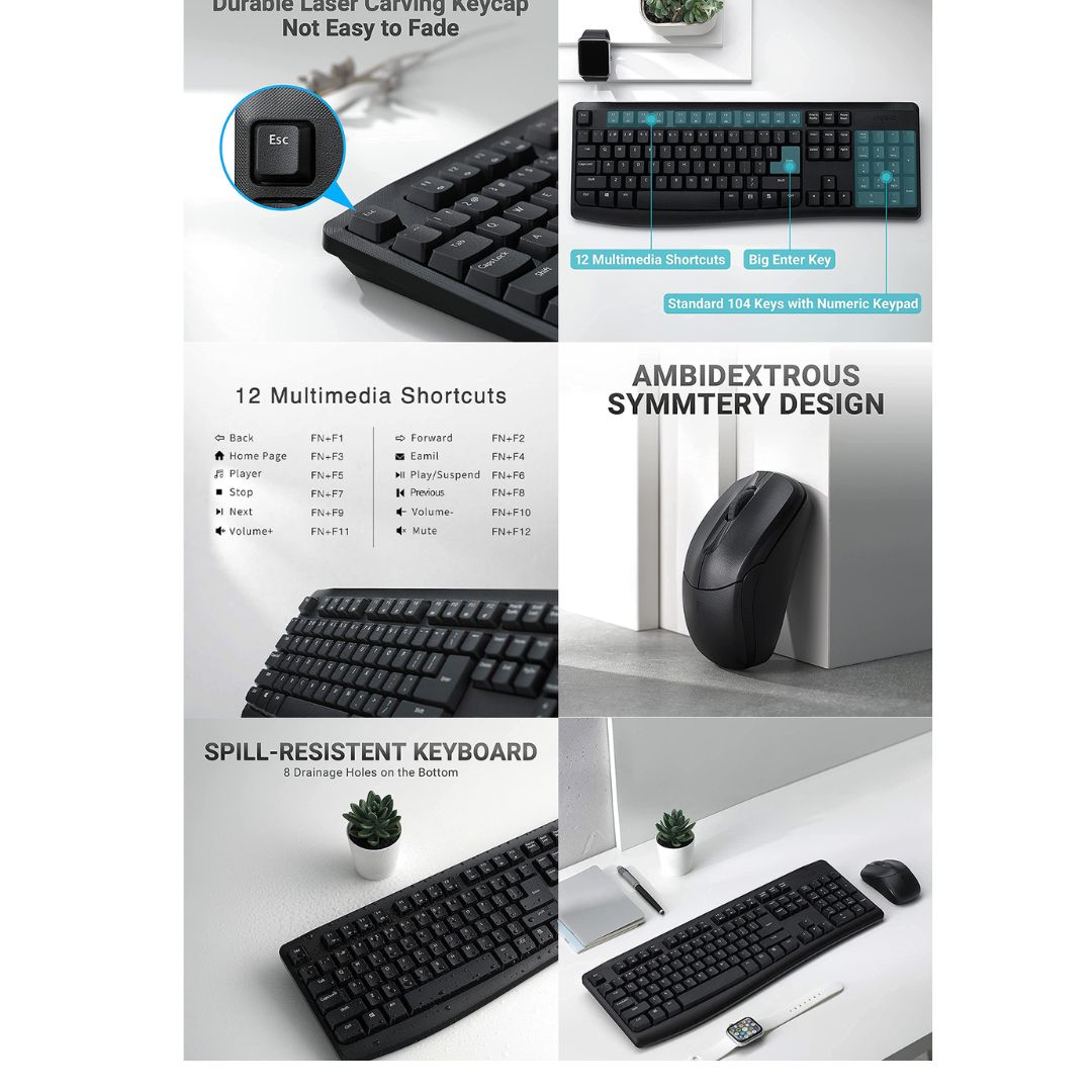 RAPOO X1800Pro Wireless Mouse & Keyboard Combo - 2.4G, 10M Range, Optical, Long image 2