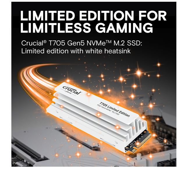 Crucial T705 2TB Gen5 NVMe SSD White Heatsink - 14500/12700 MB/s R/W 1200TBW 155 image 1