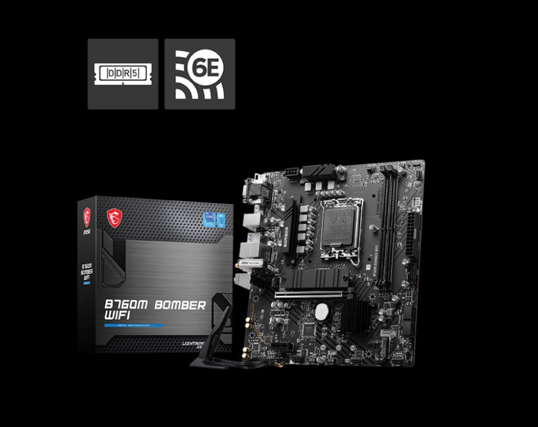 MSI PRO B760M BOMBER WIFI  mATX Motherboard, 4x DDR5~128GB, 2x PCI-E x 16, 1x PC image 0