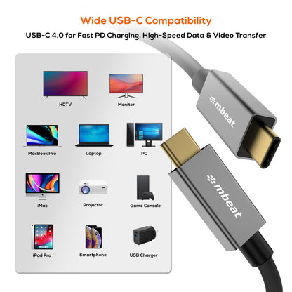 mbeat Tough Link 1m USB 4.0 USB-C Cable - Space Grey Video Resolution: Maximum 8 image 2