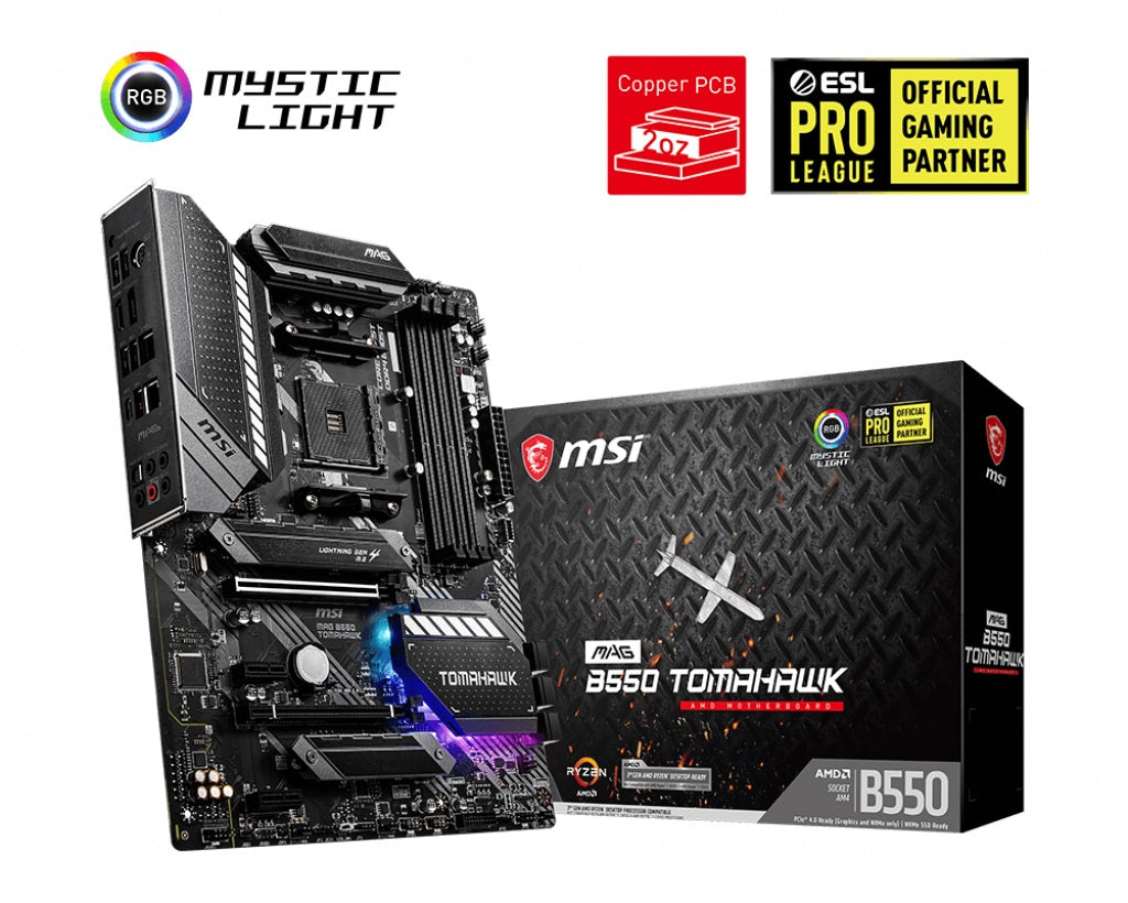 MSI MAG B550 TOMAHAWK AM4 ATX MB 4xDDR4 2xPCIEx16 2xPCIEx1 2xM.2 RAID LAN DP HDM image 0