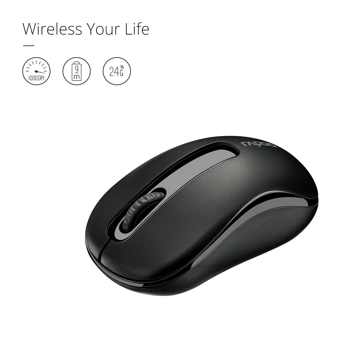RAPOO M10 PLUS  2.4GHz Wireless Optical Mouse Black - 1000dpi 3Keys image 2