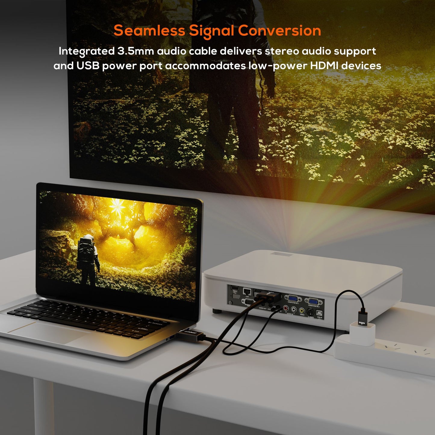 mbeat Tough Link 1.8m HDMI to VGA Cable with USB Power & 3.5mm Audio Up to 1080p image 1