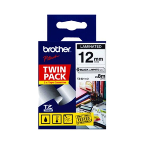Brother  TZE-231V2TWINPACK - 12mm Black on White Twin Pack
