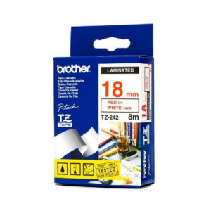 Brother TZ-242 Laminated Red Printing on White Tape (18mm Width 8 Metres in Leng