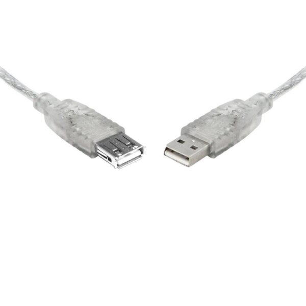 8Ware USB 2.0 Extension Cable 1m A to A Male to Female Transparent Metal Sheath