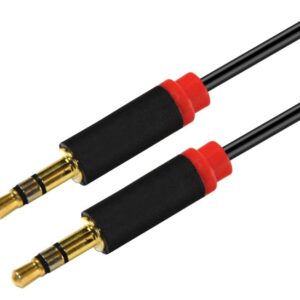 Astrotek 2m Stereo 3.5mm Flat Cable Male to Male Black with Red Mold - Audio Inp