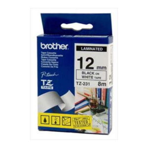 Brother TZ-231 Laminated Black Printing on White Tape (12mm Width 8 Metres in Le