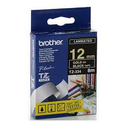 Brother TZ-334 Laminated Gold Printing on Black Tape (12mm Width 8 Metres in Len