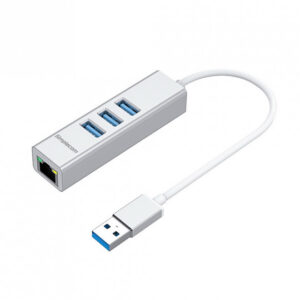 Simplecom CHN420 Silver Aluminium 3 Port SuperSpeed USB HUB with Gigabit Etherne