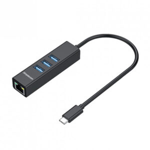 Simplecom CHN421 Black Aluminium USB-C to 3 Port USB HUB with Gigabit Ethernet A