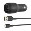 Belkin BoostCharge Dual USB-A Car Charger 24W + Lightning to USB-A Cable(1M) - B