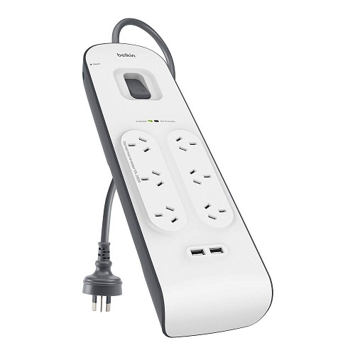 Belkin BSV604 6-Outlet 2-Meter Surge Protection Strip with two 2.4 amp USB charging ports