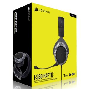 Corsai HS60 HAPTIC Stereo Gaming Headset with Haptic Bass - Black with Camouflage Black and White Cover. Headphone (LS)