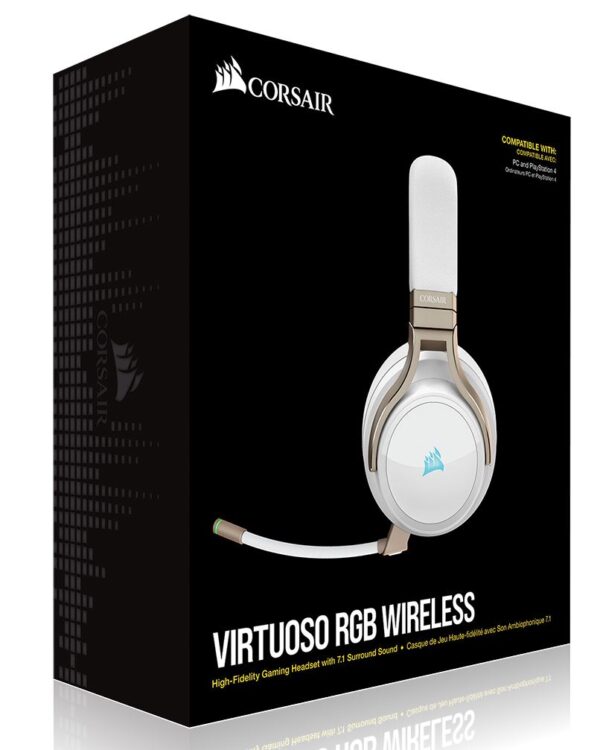 Corsair Virtuoso Wireless RGB Pearl 7.1 Audio. High Fidelity Ultra Comfort