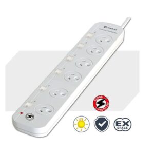Sansai 6-Way Power Board (661SW) with Individual Switches and Surge Protection Overload Protected Reset button Indicator Light 100CM Lead 240VAC 10A