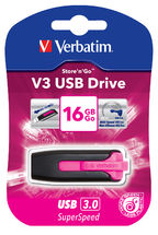 Verbatim 16GB V3 USB3.0 Pink Store'n'Go V3; Rectractable USB Storage Drive Memor