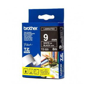 Brother TZ-325 Laminated  White Printing on Black Tape (9mm Width 8 Metres in Length)