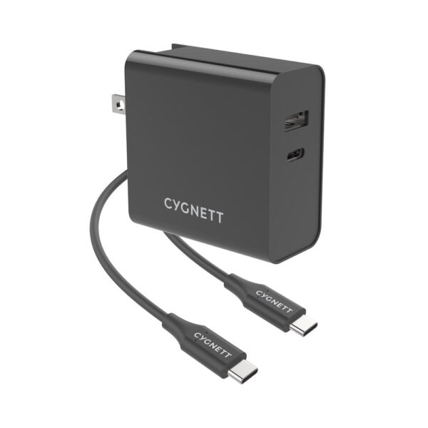 Cygnett PowerPlus 60W Dual Wall Charger (USB-A & USB-C)+ USB-C to USB-C Cable (1.5M)+ Travel Adapters - Black (CY3089POPLU)