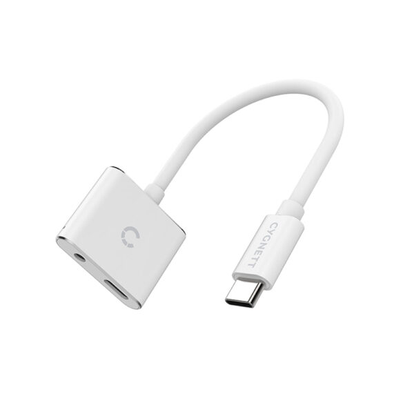 Cygnett Essentials USB-C to 3.5MM Audio & USB-C Female Fast Charge Adapter - Whi