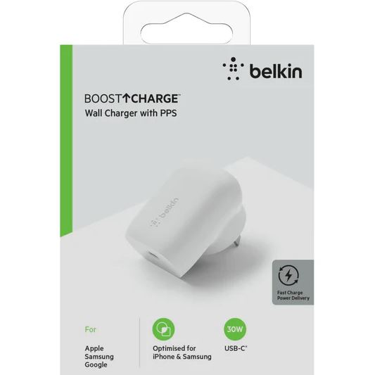 Belkin BoostCharge USB-C PD 3.0 PPS Wall Charger 30W - White(WCA005auWH)