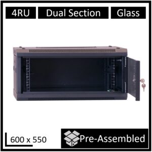 LDR Assembled 4U Hinged Wall Mount Cabinet (600mm x 550mm) Glass Door - Black Me