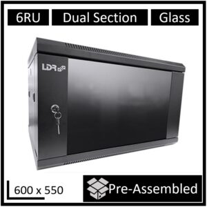 LDR Assembled 6U Hinged Wall Mount Cabinet (600mm x 550mm) Glass Door - Black Me