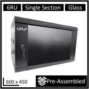 LDR Assembled 6U Wall Mount Cabinet (600mm x 450mm) Glass Door - Black Metal Con