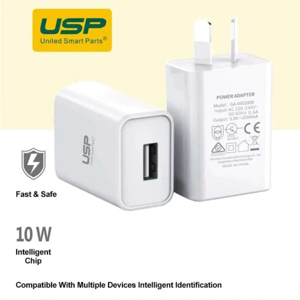 USP 10W USB-A Fast Wall Charger White - Intelligent Chip