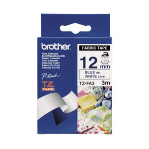 Brother TZ-FA3 Fabric Iron on Tape Blue Printing on White Tape (12mm Width 3 Met