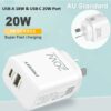 Pisen 20W Dual Port (USB-C PD 20W + USB-A QC3.0 18W) Fast Wall Charger - Compact