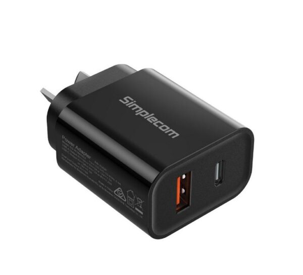 Simplecom CU220 Dual Port PD 20W Fast Wall Charger USB-C + USB-A for Phone Table