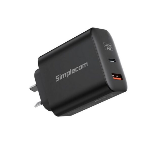 Simplecom CU265 Dual Port PD 65W GaN Fast Wall Charger USB-C + USB-A for Phone L