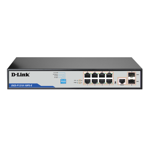 D-Link DGS-F1210-10PS-E 10-Port Gigabit Websmart PoE+ Switch with 8 Long Reach