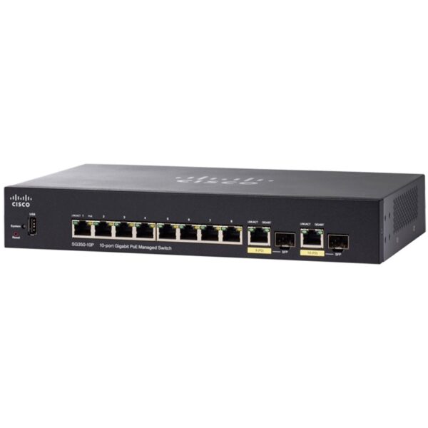 Cisco SG350-10P 8-Port Gigabit PoE (62W) Managed Switch w/2 Combo SFP Ports