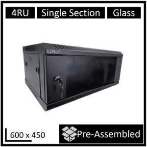 LDR Assembled 4U Wall Mount Cabinet (600mm x 450mm) Glass Door - Black Metal Con