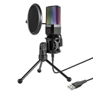 Simplecom UM650 USB Cardioid Condenser Microphone Gaming RGB Lights with Tripod