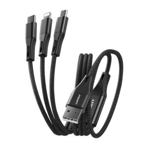 Pisen Braided 3-in-1 USB-A to Lightning + USB-C + Micro-USB Cable (1.5M) - Black