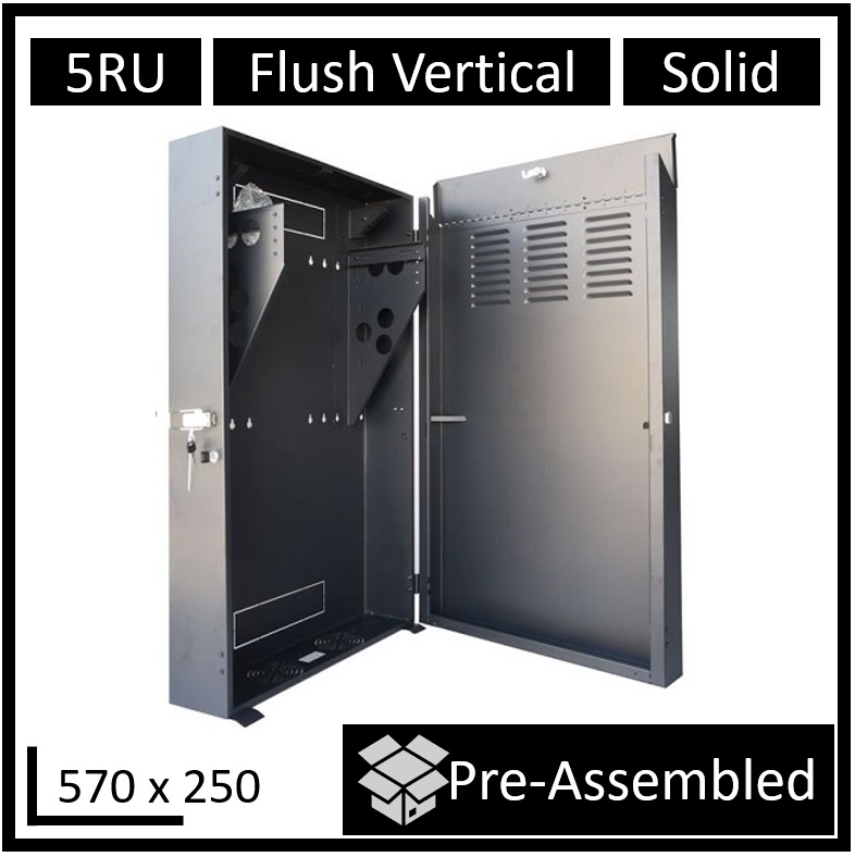 LDR Assembled 5U Flush Wall Mount Vertical Cabinet (570mm x 250mm) - Black Metal