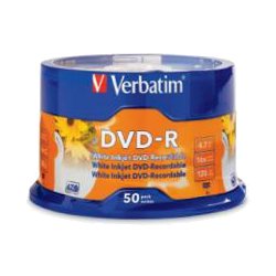 Verbatim DVD-R 4.7GB White Inkjet Printable 50 Pack Spindle