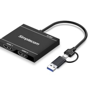 Simplecom DA327 USB 3.0 or USB-C to Dual HDMI Display Adapter for 2x 1080p Exten