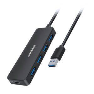 mbeat 4-Port USB 3.0 Hub with USB-C DC Port  Compact and Portable Design  Expand