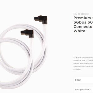 Corsair Premium Sleeved SATA 6Gbps 60cm 90° Connector Cable — White