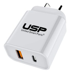 USP 20W QC 3.0 Dual Port USB-A USB-C PD Fast Wall Charger - White (6976552041751