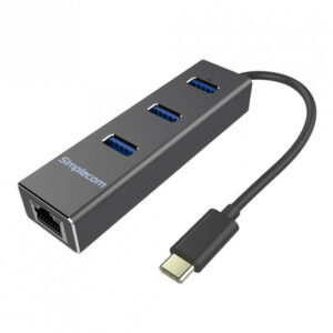 Simplecom CHN411 Black Aluminium USB Type C to 3 Port USB 3.0 Hub with Gigabit E