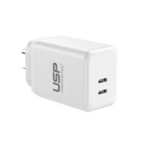 USP 45W Dual Ports USB-C PD GaN Wall Charger White - Charge Two Device Simultane