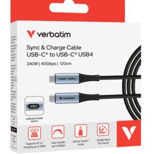 Verbatim Sync & Charge USB C to USB C 240W 40 Gbps Display 120 cm